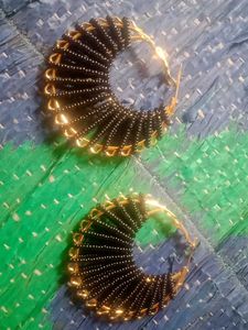 Black Beaded Hoop Earrings