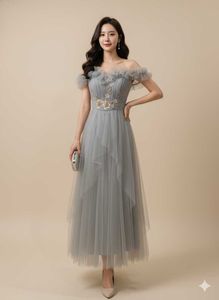 Elegant Gray Off-Shoulder Dress