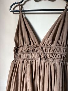Brown V-Neck Mini Dress