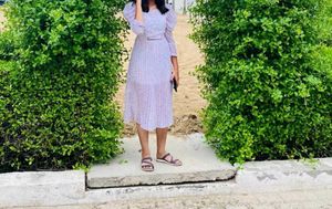 Floral Midi Dress with Belt Design