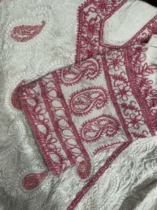 Elegant Pink Chikankari Kurta with Beads