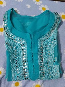 Teal Embroidered Kurti