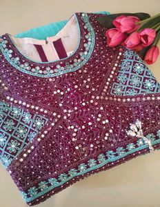Offer Turquoise- Purple MirrorWork Gown Girls12-16