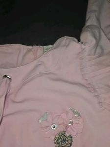 Pink Frill Sleeve Top And Blue Bottom