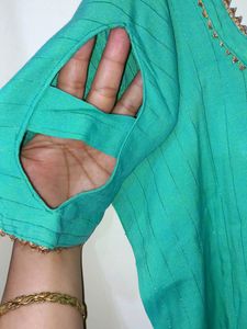 Sea Green Suit, Round Neck With Lace, Design Sleev