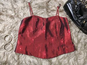 Burgundy Floral Embroidered Corset Top