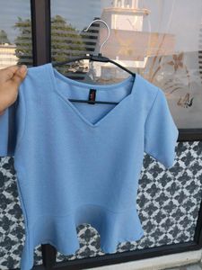 Cute Blue Peplum Top
