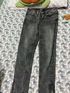Gray Wash Jeans with Ankle Slits