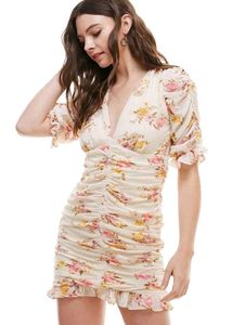 MILEY+MOLLY Floral V Neck Ruched Dress