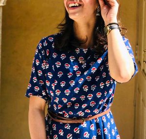 Indigo Blue Printed Maxi Dress Without Belt