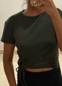 Tie-Front Olive Green T-Shirt