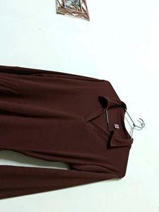 Brown Ribbed Long Sleeve Top