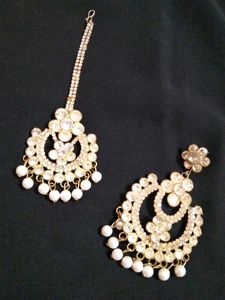 It&#39;s White Colour Maang Tika And Earrings