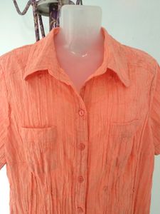 Orange Embroidered Button Down Shirt
