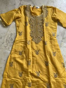 Beautiful Yellow Pearl Embroidered Ladies Kurta