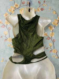Olive Cutout Crop Top