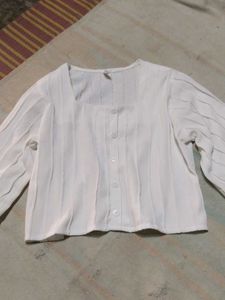 White Button-Down Crop Top