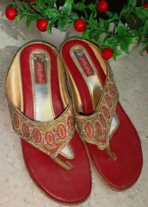 Lady Steps Red &amp; Gold Wedges