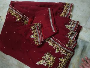 Maroon Daimond Work Saree With Blouse 🤩♥️