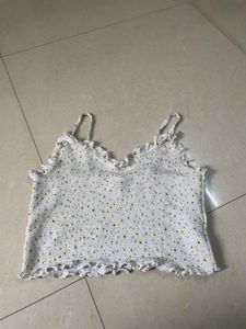 Y2K Korean Cotton On Women&#39;s White and Yellow Crop