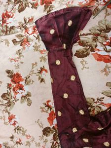 Burgundy Polka Dot Design Embroidery Dress