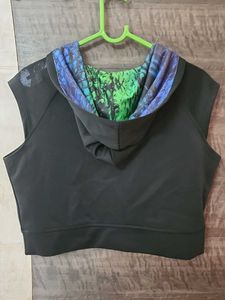 Splash Black Sleeveless Cropped Hoodie