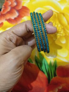 Blue Crystal Bangles (Set of 4)