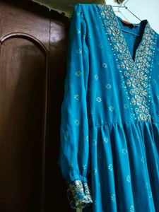 Rangriti Blue Printed Tiered Dress