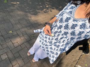 Jaipuri short Kurti with milkywhite plazzo Pant