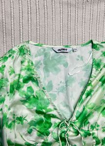 Satin Floral Tie-Front Crop Top