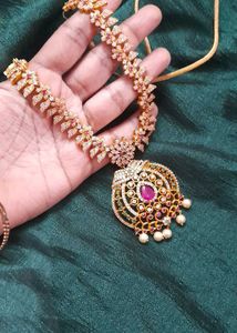 Pure AD Stone Necklace Pink Green White Ston