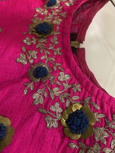 Hot Pink Raw Silk Embroidered Blouse