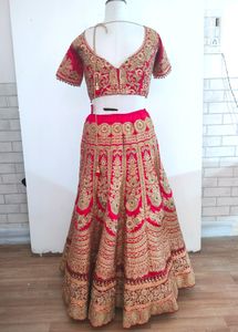 Red With Gold Embroidery Bridal Lehenga (Women&#39;s)