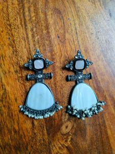 Oxidised Earrings White