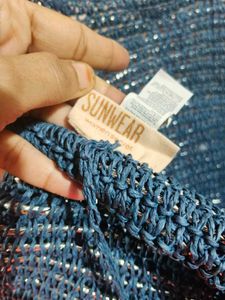 Blue Striped Woven Tote Bag