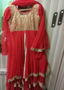 Red & Gold Embellished Anarkali