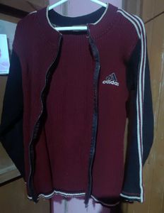 Adidas Logo Burgundy Zip Up Jacket