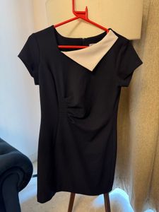 Chic Black Dress with White Collar