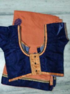 Orange With Blouse Border Saree