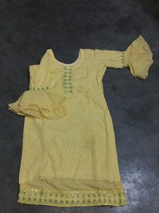 Yellow Embroidered Kurti with Ruffle Sleeves