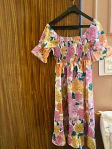 Floral Girly and Flared Dress - Stretchable