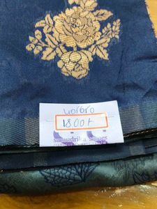 Elegant Navy Blue Saree with Floral Design