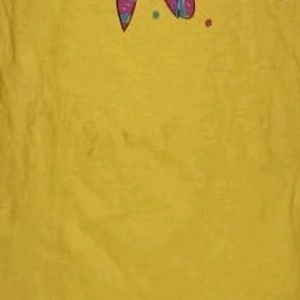 FESTER Women's Yellow Printed Round Neck Pure Cotton T-shirt