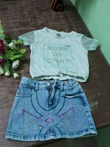 Cute Kids Outfit: Top & Denim Skirt