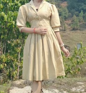 Vintage Style Beige Midi Dress