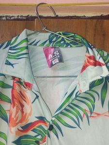 Tropical Flamingo Print Button-Down Shirt