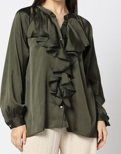 Elegant Olive Ruffle Blouse