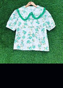 Korean Floral Embroidered Collared Top🌷