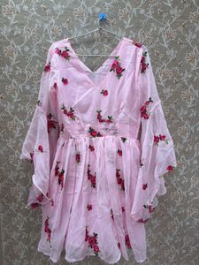 Pink Floral Embroidered Dress