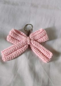 A Crocheted Pink Bow Keychain
